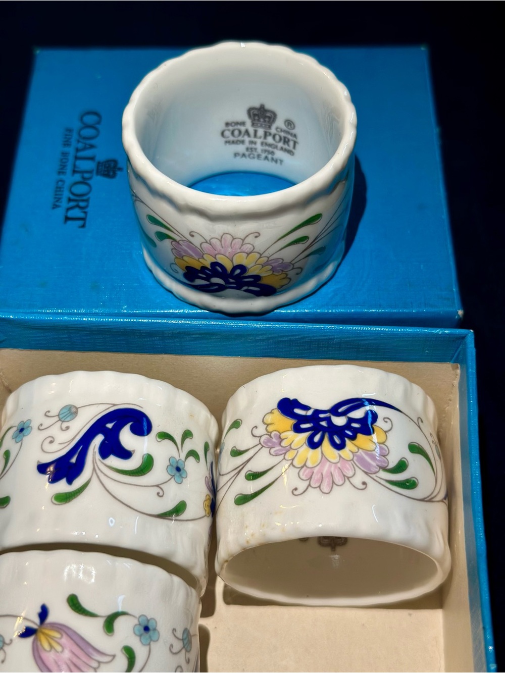PAGEANT by Coalport Napkin Ring 4 Piece Set. Hand Painted Bone China.